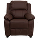 Brown LeatherSoft |#| Deluxe Padded Contemporary Brown LeatherSoft Kids Recliner with Storage Arms