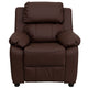 Brown LeatherSoft |#| Deluxe Padded Contemporary Brown LeatherSoft Kids Recliner with Storage Arms