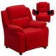 Red Microfiber |#| Deluxe Padded Contemporary Red Microfiber Kids Recliner with Storage Arms