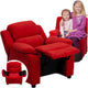 Red Microfiber |#| Deluxe Padded Contemporary Red Microfiber Kids Recliner with Storage Arms