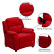 Red Microfiber |#| Deluxe Padded Contemporary Red Microfiber Kids Recliner with Storage Arms