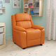 Orange Vinyl |#| Deluxe Padded Contemporary Orange Vinyl Kids Recliner with Storage Arms