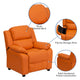 Orange Vinyl |#| Deluxe Padded Contemporary Orange Vinyl Kids Recliner with Storage Arms