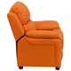 Orange Vinyl |#| Deluxe Padded Contemporary Orange Vinyl Kids Recliner with Storage Arms