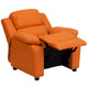 Orange Vinyl |#| Deluxe Padded Contemporary Orange Vinyl Kids Recliner with Storage Arms