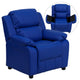 Blue Vinyl |#| Deluxe Padded Contemporary Blue Vinyl Kids Recliner with Storage Arms