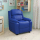 Blue Vinyl |#| Deluxe Padded Contemporary Blue Vinyl Kids Recliner with Storage Arms