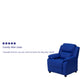 Blue Vinyl |#| Deluxe Padded Contemporary Blue Vinyl Kids Recliner with Storage Arms