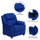 Blue Vinyl |#| Deluxe Padded Contemporary Blue Vinyl Kids Recliner with Storage Arms