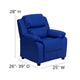 Blue Vinyl |#| Deluxe Padded Contemporary Blue Vinyl Kids Recliner with Storage Arms