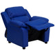 Blue Vinyl |#| Deluxe Padded Contemporary Blue Vinyl Kids Recliner with Storage Arms