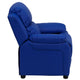 Blue Vinyl |#| Deluxe Padded Contemporary Blue Vinyl Kids Recliner with Storage Arms