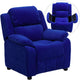 Blue Microfiber |#| Deluxe Padded Contemporary Blue Microfiber Kids Recliner with Storage Arms