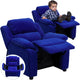 Blue Microfiber |#| Deluxe Padded Contemporary Blue Microfiber Kids Recliner with Storage Arms