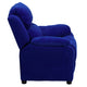 Blue Microfiber |#| Deluxe Padded Contemporary Blue Microfiber Kids Recliner with Storage Arms