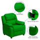 Green Vinyl |#| Deluxe Padded Contemporary Green Vinyl Kids Recliner with Storage Arms