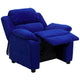 Blue Microfiber |#| Deluxe Padded Contemporary Blue Microfiber Kids Recliner with Storage Arms