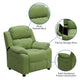 Avocado Microfiber |#| Deluxe Padded Contemporary Avocado Microfiber Kids Recliner with Storage Arms