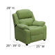 Avocado Microfiber |#| Deluxe Padded Contemporary Avocado Microfiber Kids Recliner with Storage Arms