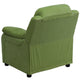 Avocado Microfiber |#| Deluxe Padded Contemporary Avocado Microfiber Kids Recliner with Storage Arms