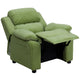 Avocado Microfiber |#| Deluxe Padded Contemporary Avocado Microfiber Kids Recliner with Storage Arms