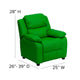 Green Vinyl |#| Deluxe Padded Contemporary Green Vinyl Kids Recliner with Storage Arms