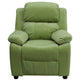 Avocado Microfiber |#| Deluxe Padded Contemporary Avocado Microfiber Kids Recliner with Storage Arms