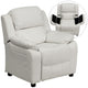 White Vinyl |#| Deluxe Padded Contemporary White Vinyl Kids Recliner with Storage Arms