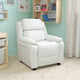 White Vinyl |#| Deluxe Padded Contemporary White Vinyl Kids Recliner with Storage Arms