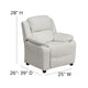 White Vinyl |#| Deluxe Padded Contemporary White Vinyl Kids Recliner with Storage Arms