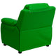 Green Vinyl |#| Deluxe Padded Contemporary Green Vinyl Kids Recliner with Storage Arms