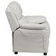 White Vinyl |#| Deluxe Padded Contemporary White Vinyl Kids Recliner with Storage Arms