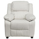 White Vinyl |#| Deluxe Padded Contemporary White Vinyl Kids Recliner with Storage Arms