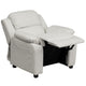 White Vinyl |#| Deluxe Padded Contemporary White Vinyl Kids Recliner with Storage Arms