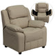 Beige Vinyl |#| Deluxe Padded Contemporary Beige Vinyl Kids Recliner with Storage Arms