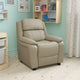 Beige Vinyl |#| Deluxe Padded Contemporary Beige Vinyl Kids Recliner with Storage Arms