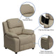 Beige Vinyl |#| Deluxe Padded Contemporary Beige Vinyl Kids Recliner with Storage Arms