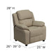 Beige Vinyl |#| Deluxe Padded Contemporary Beige Vinyl Kids Recliner with Storage Arms