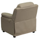 Beige Vinyl |#| Deluxe Padded Contemporary Beige Vinyl Kids Recliner with Storage Arms