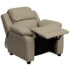 Beige Vinyl |#| Deluxe Padded Contemporary Beige Vinyl Kids Recliner with Storage Arms