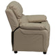 Beige Vinyl |#| Deluxe Padded Contemporary Beige Vinyl Kids Recliner with Storage Arms