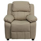 Beige Vinyl |#| Deluxe Padded Contemporary Beige Vinyl Kids Recliner with Storage Arms