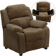 Brown Microfiber |#| Deluxe Padded Contemporary Brown Microfiber Kids Recliner with Storage Arms