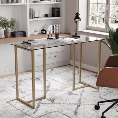 Eli Home Office Glass Top Desk with Metal Frame