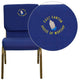 Navy Blue Fabric/Gold Vein Frame |#| Embroidered 18.5inchW Stacking Church Chair in Navy Blue Fabric - Gold Vein Frame