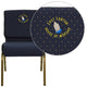 Navy Blue Dot Patterned Fabric/Gold Vein Frame |#| EMB 21inchW Stacking Church Chair in Navy Blue Dot Patterned Fabric - Gold Frame
