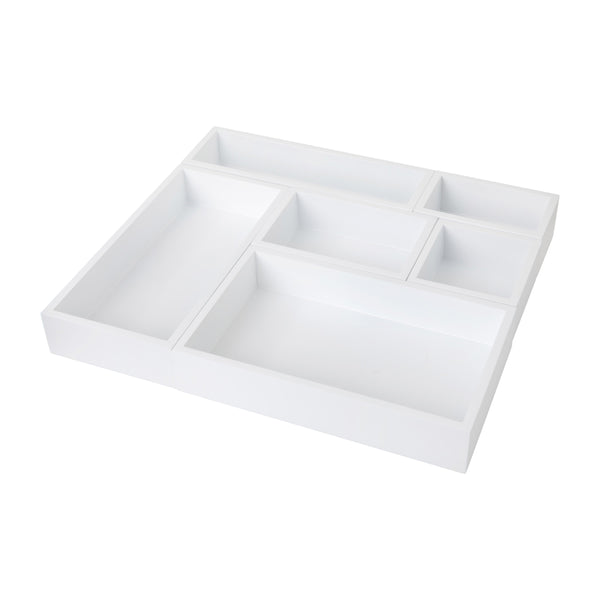 White |#| Wooden Desktop or Drawer Organizer Set in White - 6 Piece Set