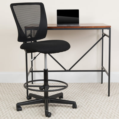 Ergonomic Mid-Back Mesh Drafting Chair with Fabric Seat and Adjustable Foot Ring