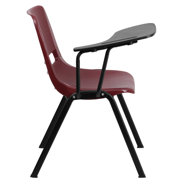 Burgundy |#| Burgundy Ergonomic Shell Chair with Right Handed Flip-Up Tablet Arm