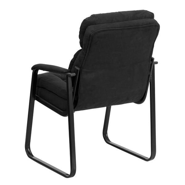 Black Microfiber |#| Black Microfiber Executive Side Reception Chair with Lumbar Support & Sled Base